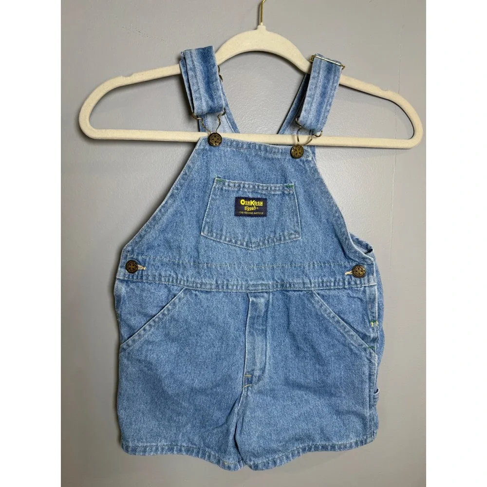 Vintage OshKosh Bgosh Kids Size 4 Blue Denim Vestbak Shortalls Light Wash 90s